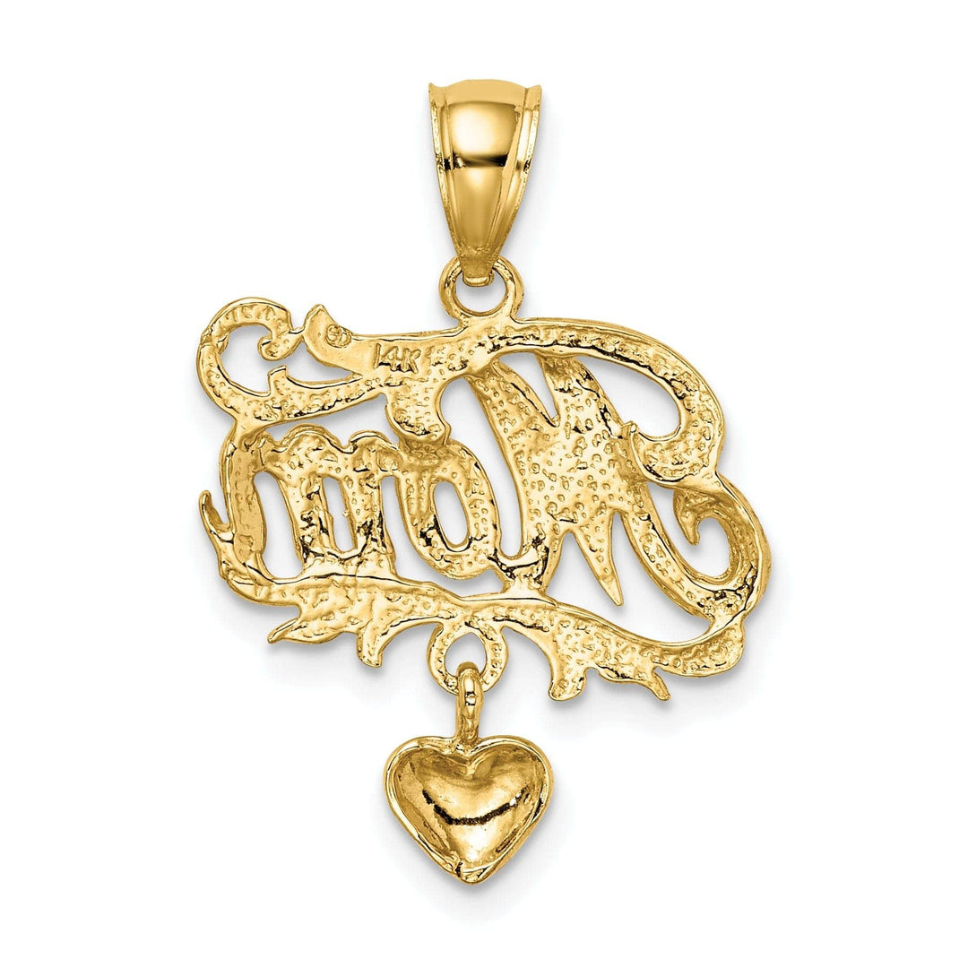 Lovely Rita's Pendants & Charms 14k Yellow Gold Polished Finish MOM with Dangling Heart Design Charm Pendant