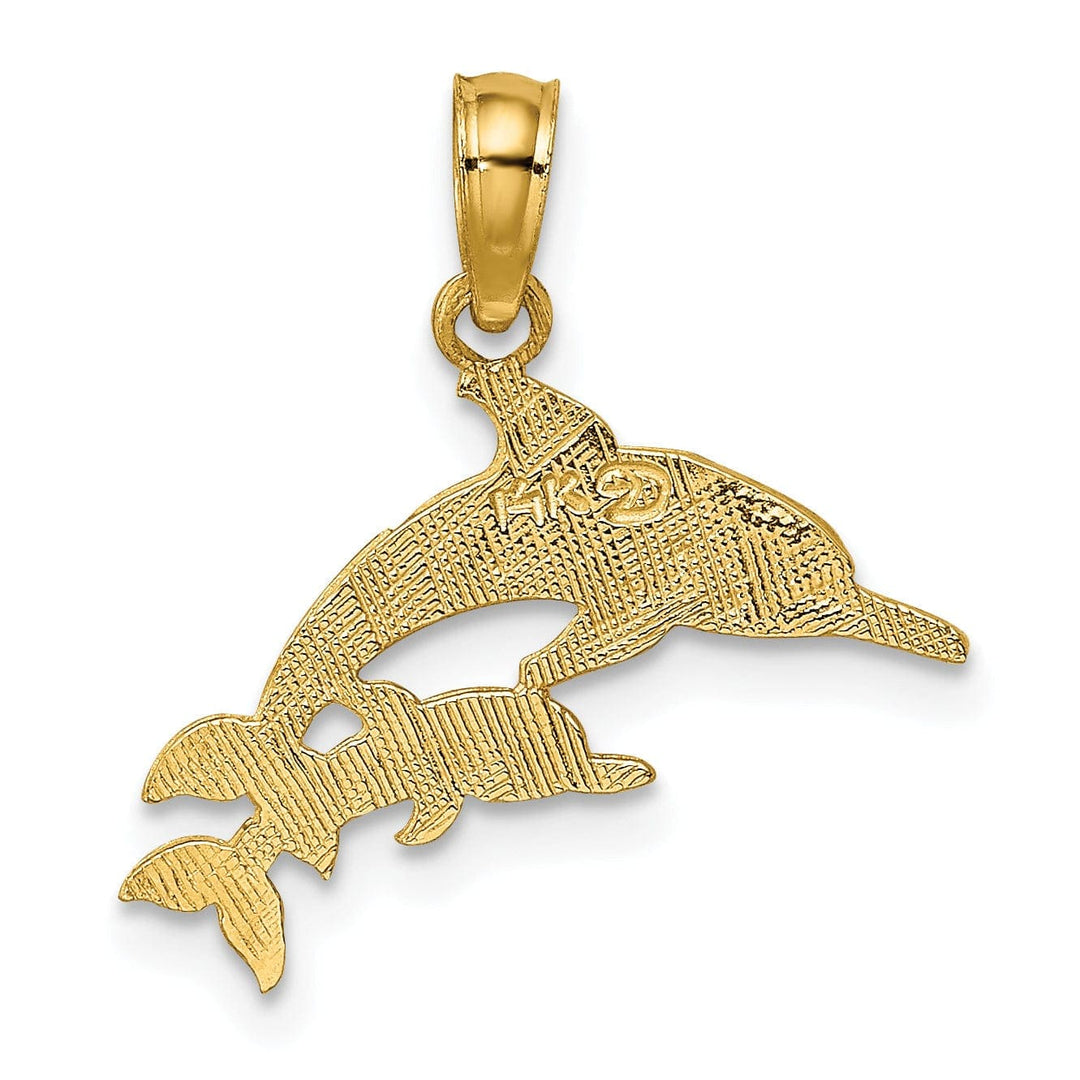 Lovely Rita's Pendants & Charms 14K Yellow Gold Polished Finish Mother and Calf Dolphin Design Charm Pendant