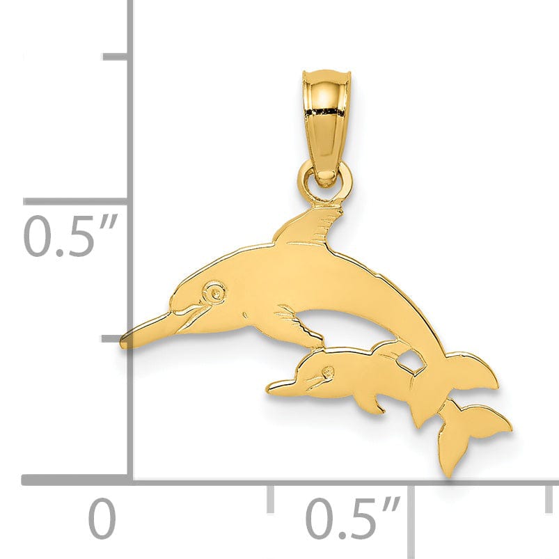 Lovely Rita's Pendants & Charms 14K Yellow Gold Polished Finish Mother and Calf Dolphin Design Charm Pendant