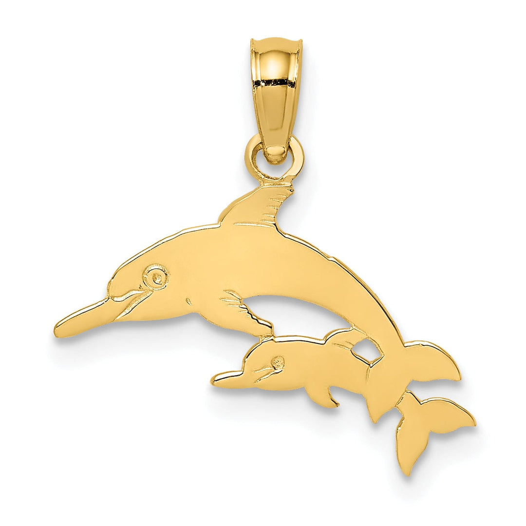 Lovely Rita's Pendants & Charms 14K Yellow Gold Polished Finish Mother and Calf Dolphin Design Charm Pendant