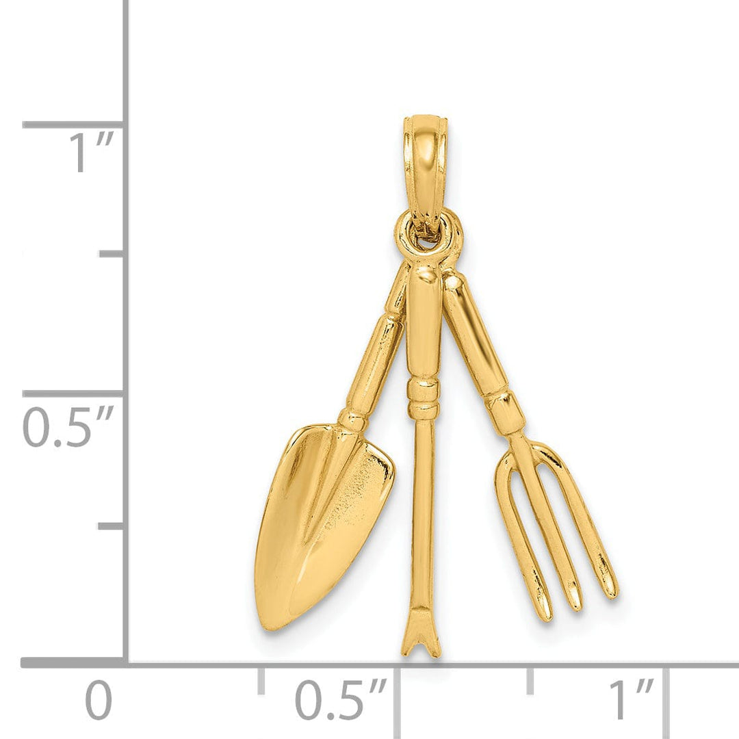 Lovely Rita's Pendants & Charms 14K Yellow Gold Polished Finish Moveable Assorted Garden Hand Tools Charm Pendant
