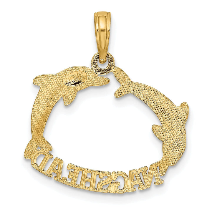 Lovely Rita's Pendants & Charms 14K Yellow Gold Polished Finish NAGS HEAD Banner with Double Jumping Dolphins Charm Pendant