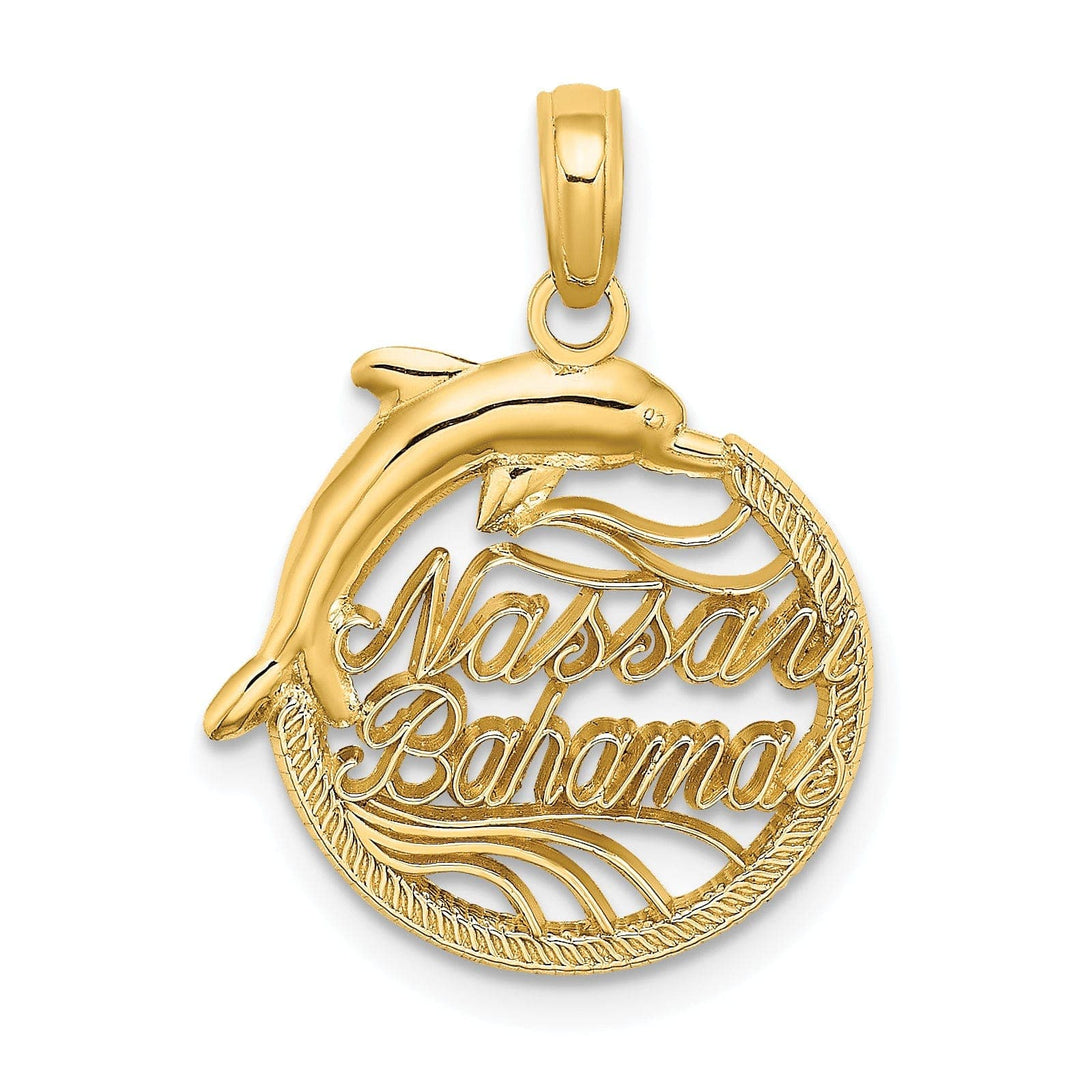 Lovely Rita's Pendants & Charms 14K Yellow Gold Polished Finish NASSAU BAHAMAS with Dolphin with Circle Design Charm Pendant
