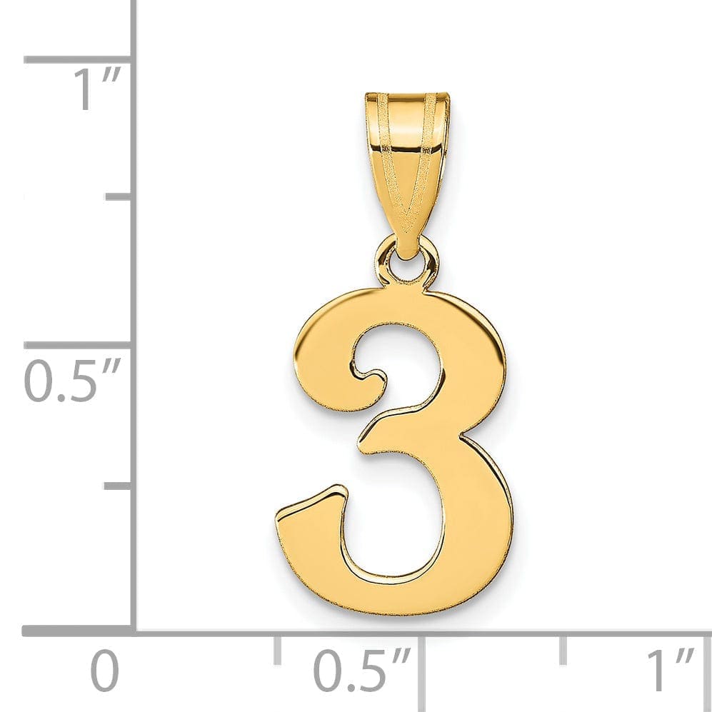 Lovely Rita's Pendants & Charms 14k Yellow Gold Polished Finish Number 3 Charm Pendant