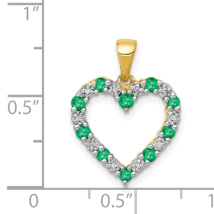 Lovely Rita's Pendants & Charms 14k Yellow Gold Polished Finish Open Back 0.03-CT Diamond & 0.32-CT Emerald Heart Shape Design Charm Pendant