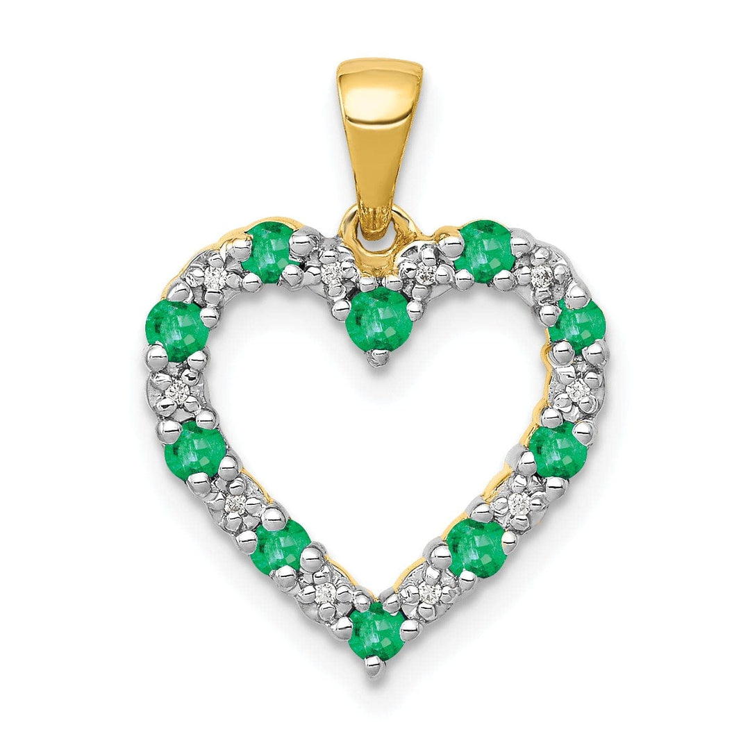 Lovely Rita's Pendants & Charms 14k Yellow Gold Polished Finish Open Back 0.03-CT Diamond & 0.32-CT Emerald Heart Shape Design Charm Pendant