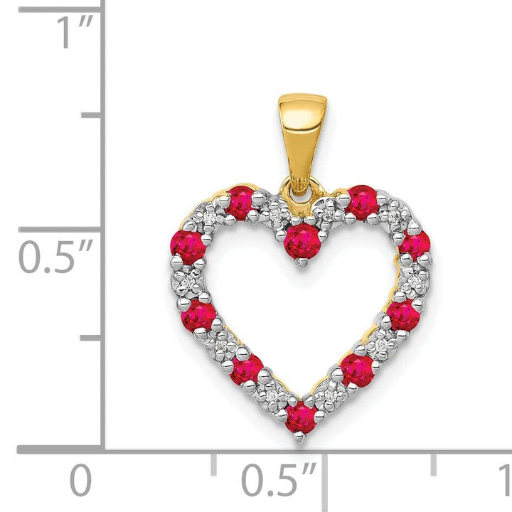 Lovely Rita's Pendants & Charms 14k Yellow Gold Polished Finish Open Back 0.03-CT Diamond & 0.35-CT Ruby Stones Heart Design Charm Pendant