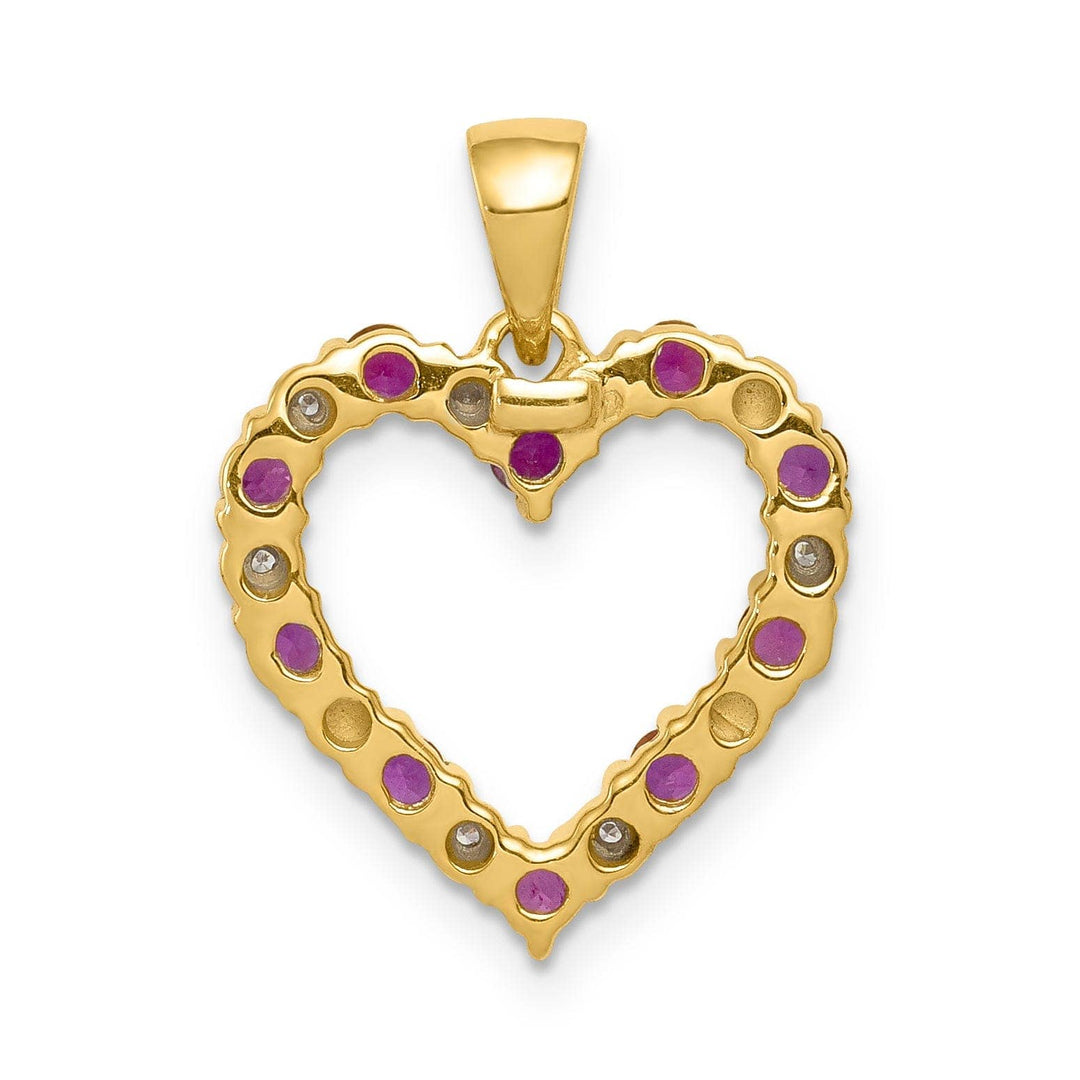 Lovely Rita's Pendants & Charms 14k Yellow Gold Polished Finish Open Back 0.03-CT Diamond & 0.35-CT Ruby Stones Heart Design Charm Pendant