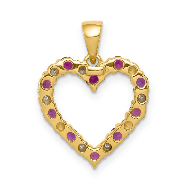 Lovely Rita's Pendants & Charms 14k Yellow Gold Polished Finish Open Back 0.03-CT Diamond & 0.35-CT Ruby Stones Heart Design Charm Pendant