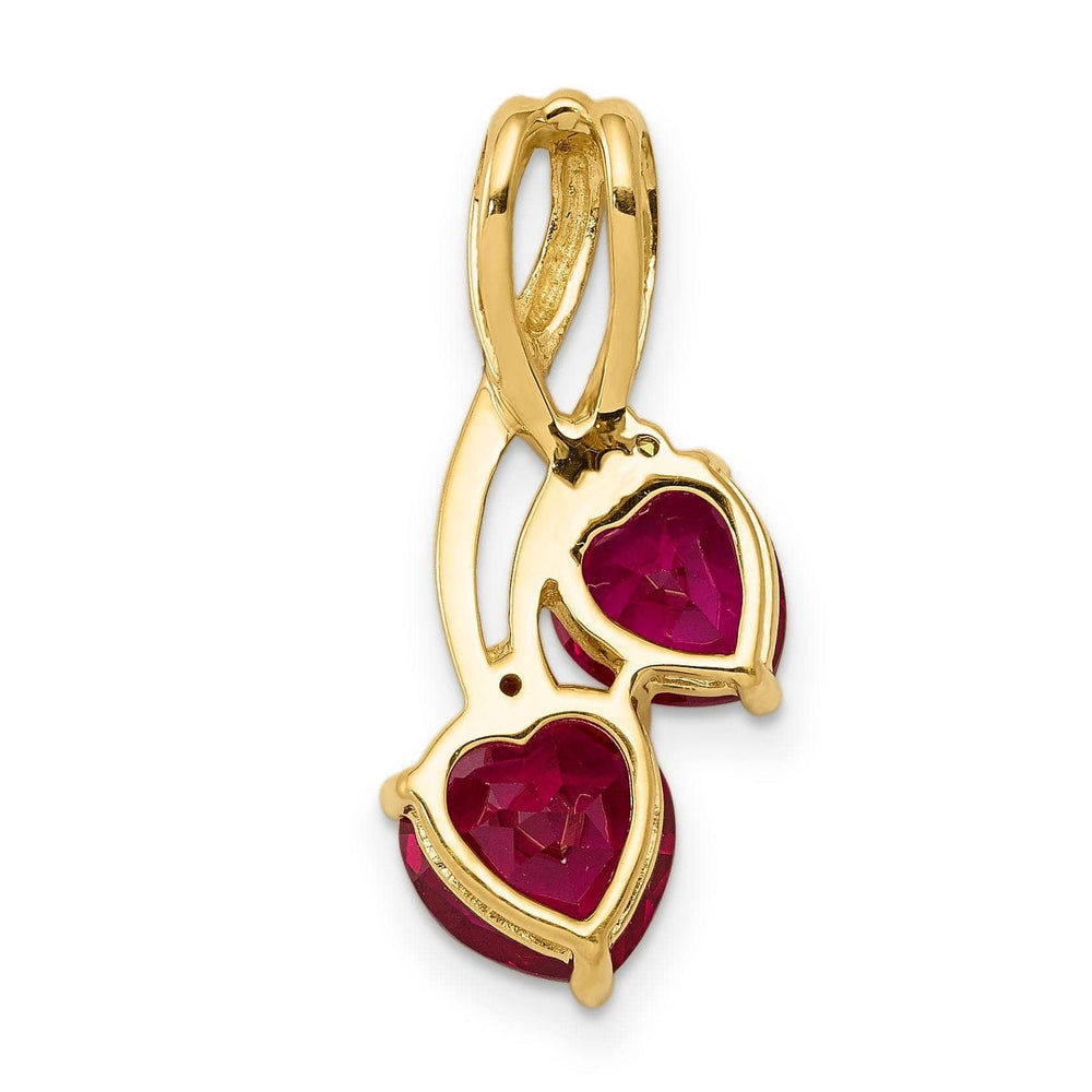 Lovely Rita's Pendants & Charms 14k Yellow Gold Polished Finish Open Back Lab Created 2-CT Ruby & 0.02-CT Diamond Double Stone Design Heart Charm Pendant will fit Omega 3 mm chain