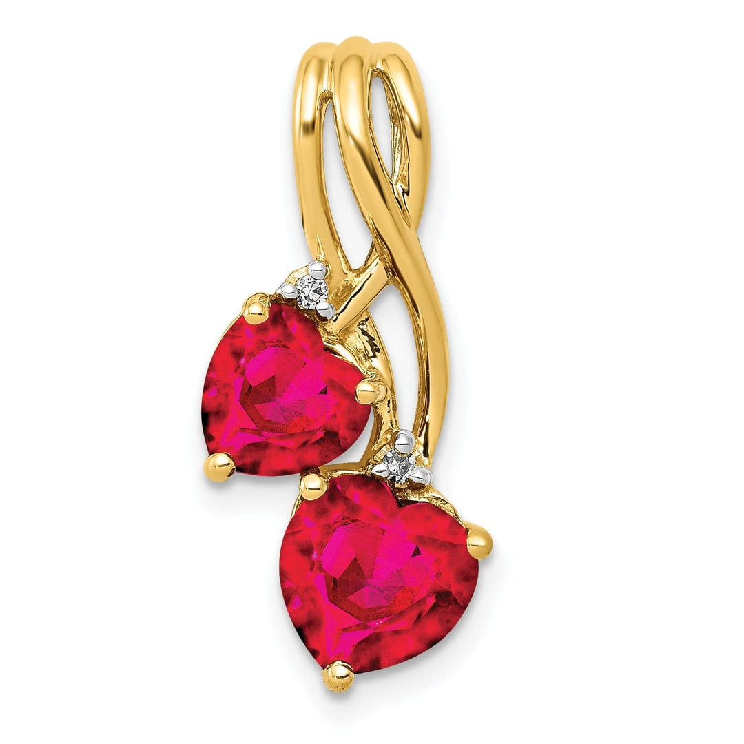 Lovely Rita's Pendants & Charms 14k Yellow Gold Polished Finish Open Back Lab Created 2-CT Ruby & 0.02-CT Diamond Double Stone Design Heart Charm Pendant will fit Omega 3 mm chain