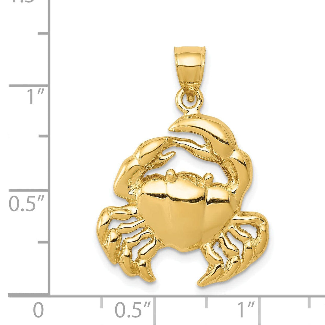 Lovely Rita's Pendants & Charms 14k Yellow Gold Polished Finish Open Back Solid Blue Claw Crab Charm Pendant