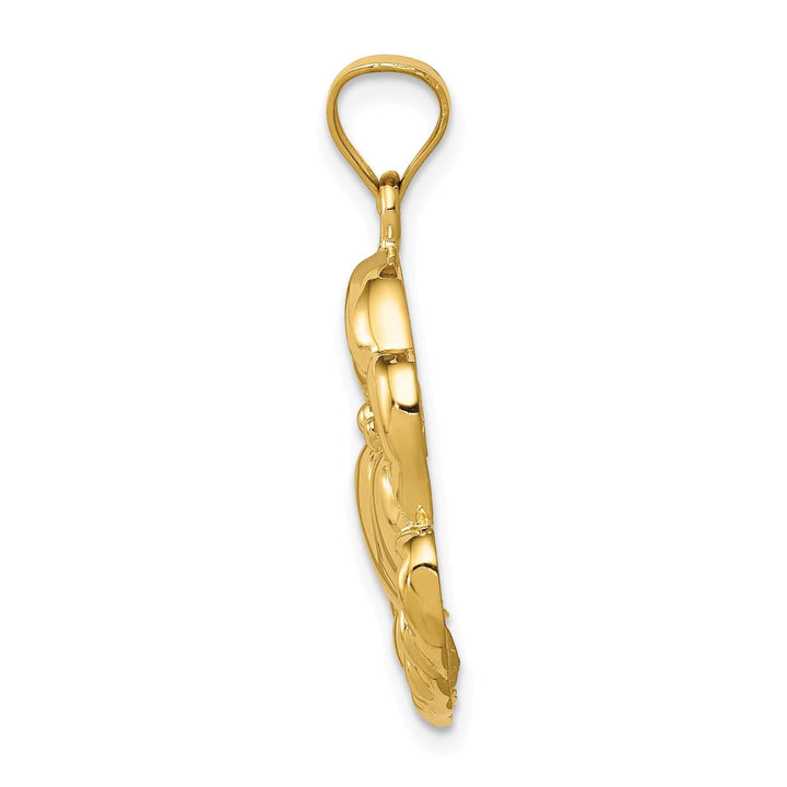 Lovely Rita's Pendants & Charms 14k Yellow Gold Polished Finish Open Back Solid Blue Claw Crab Charm Pendant