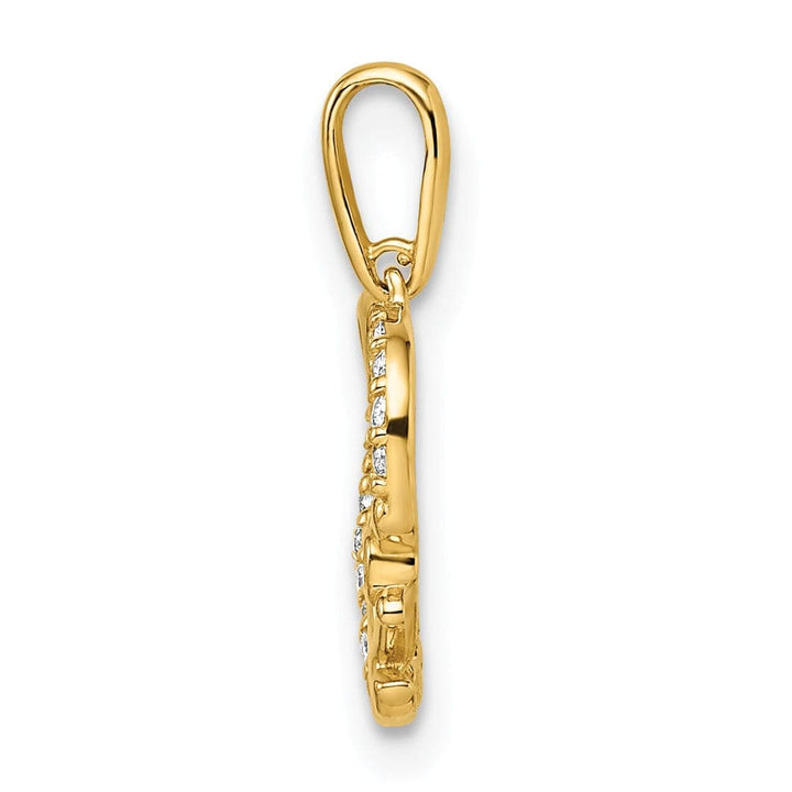 Lovely Rita's Pendants & Charms 14k Yellow Gold Polished Finish Open Back Women's Cubic Zirconia Stones Heart with Anchor Design Charm Pendant