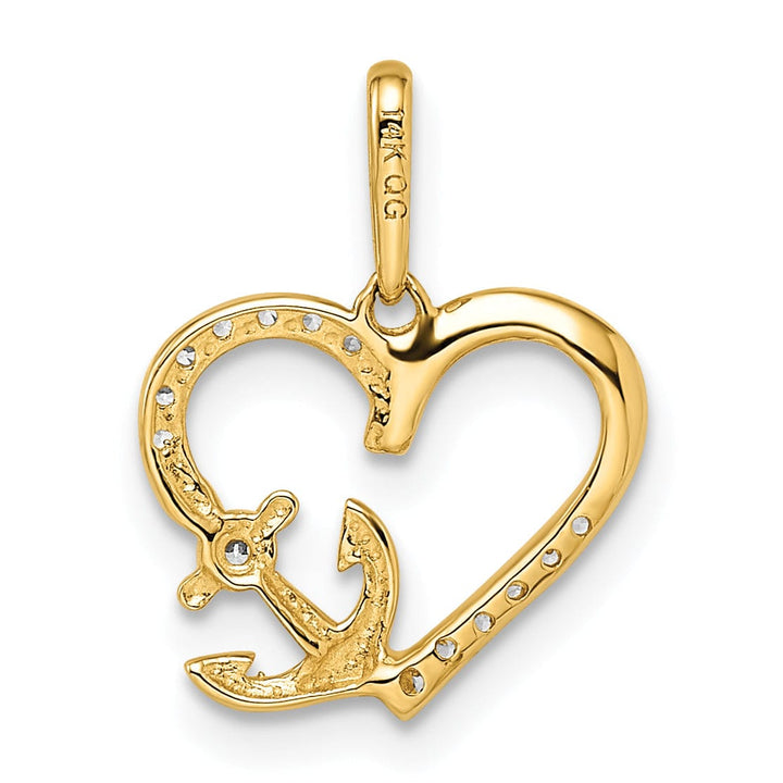 Lovely Rita's Pendants & Charms 14k Yellow Gold Polished Finish Open Back Women's Cubic Zirconia Stones Heart with Anchor Design Charm Pendant