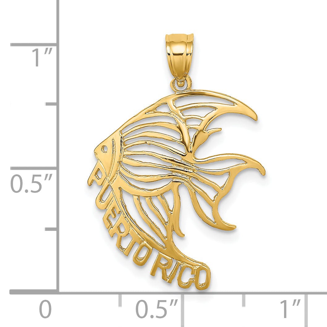 Lovely Rita's Pendants & Charms 14K Yellow Gold Polished Finish PUERTO RICO Under Angelfish Cut Out Design Charm Pendant