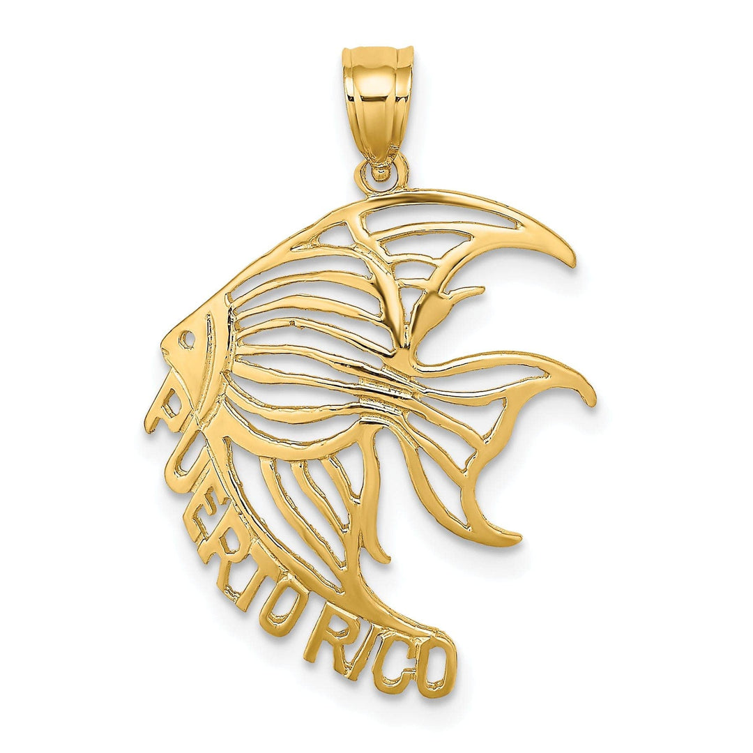 Lovely Rita's Pendants & Charms 14K Yellow Gold Polished Finish PUERTO RICO Under Angelfish Cut Out Design Charm Pendant