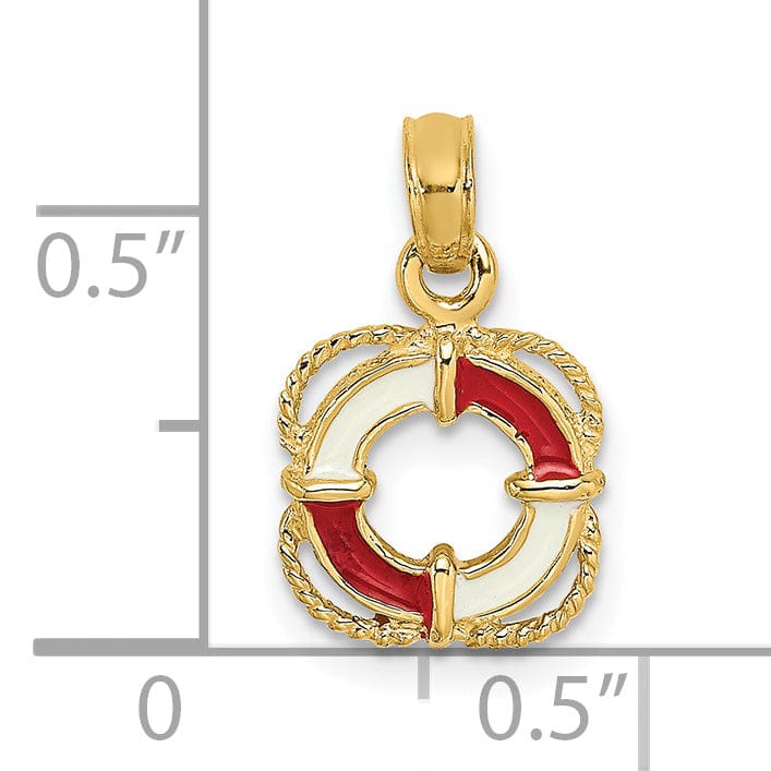 Lovely Rita's Pendants & Charms 14K Yellow Gold Polished Finish Red White Enameled Lifesaver Float Charm