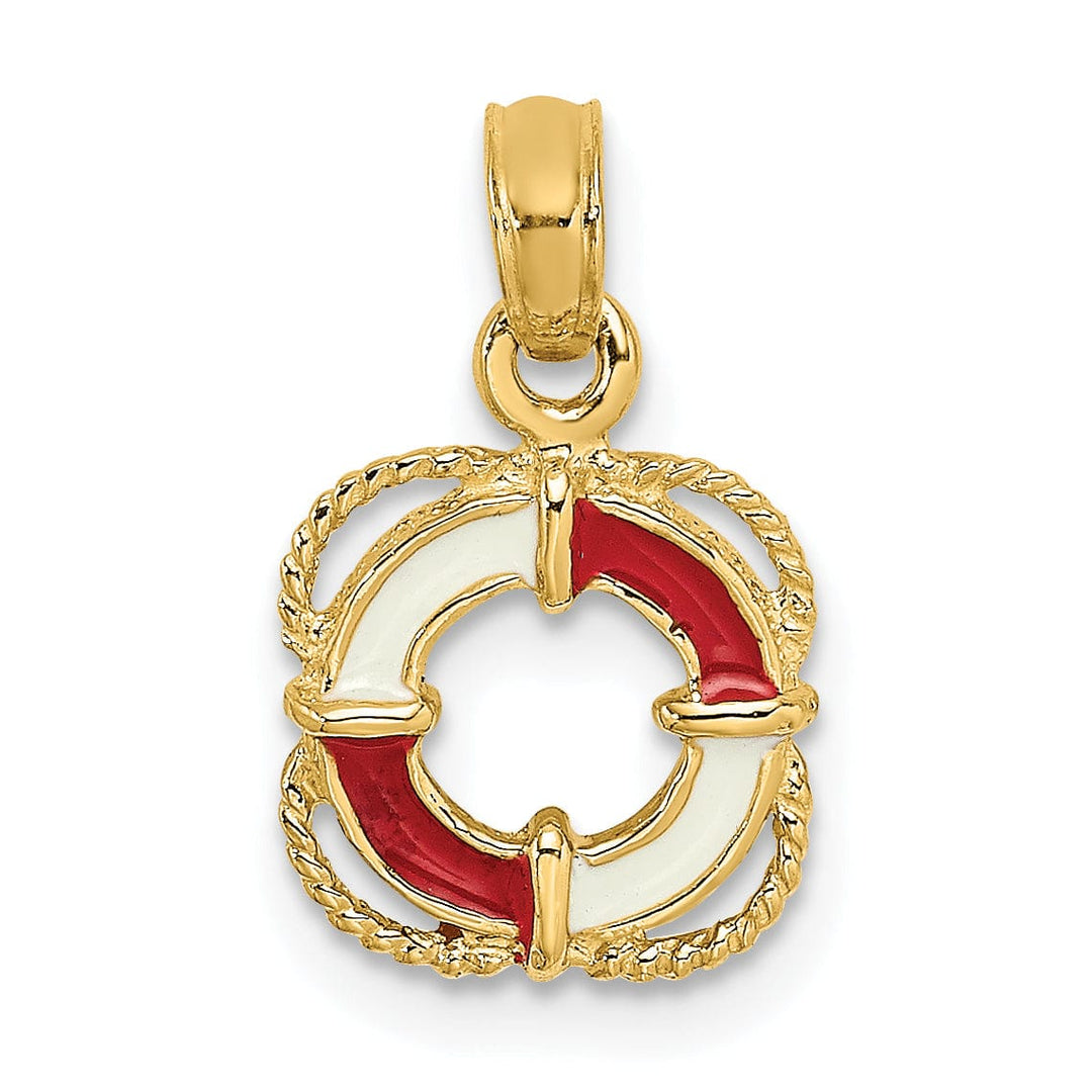 Lovely Rita's Pendants & Charms 14K Yellow Gold Polished Finish Red White Enameled Lifesaver Float Charm