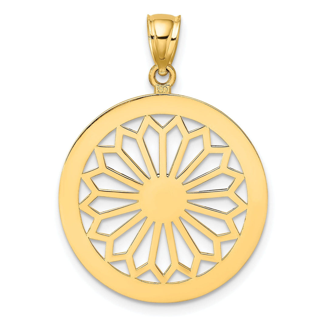 Lovely Rita's Pendants & Charms 14K Yellow Gold Polished Finish Retro Diasy In Round Frame Design Pendant