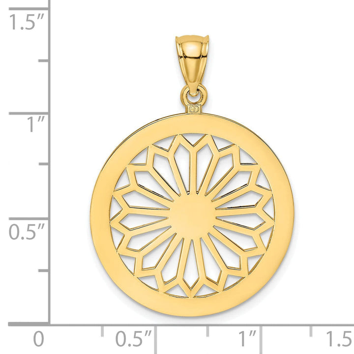 Lovely Rita's Pendants & Charms 14K Yellow Gold Polished Finish Retro Diasy In Round Frame Design Pendant