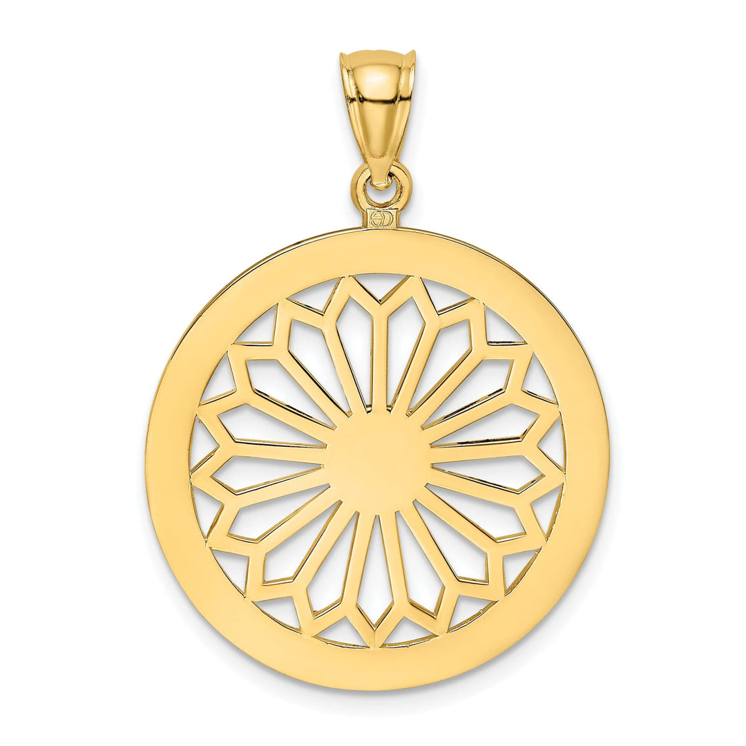Lovely Rita's Pendants & Charms 14K Yellow Gold Polished Finish Retro Diasy In Round Frame Design Pendant