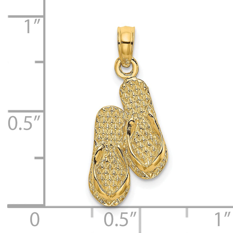 Lovely Rita's Pendants & Charms 14K Yellow Gold Polished Finish Reversible ANTIGUA, W.I. Double Flip-Flop Sandle Charm Pendant