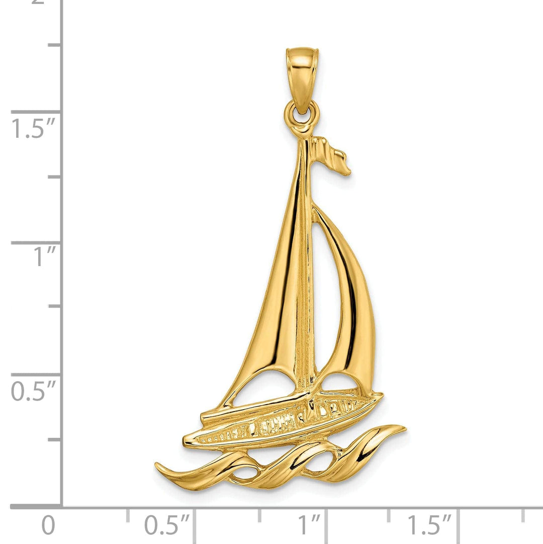 Lovely Rita's Pendants & Charms 14k Yellow Gold Polished Finish Sailboat with Waves Design Charm Pendant