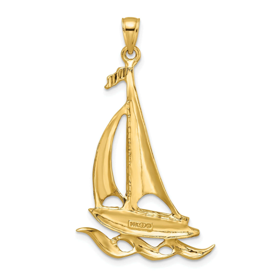 Lovely Rita's Pendants & Charms 14k Yellow Gold Polished Finish Sailboat with Waves Design Charm Pendant
