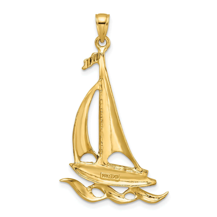 Lovely Rita's Pendants & Charms 14k Yellow Gold Polished Finish Sailboat with Waves Design Charm Pendant