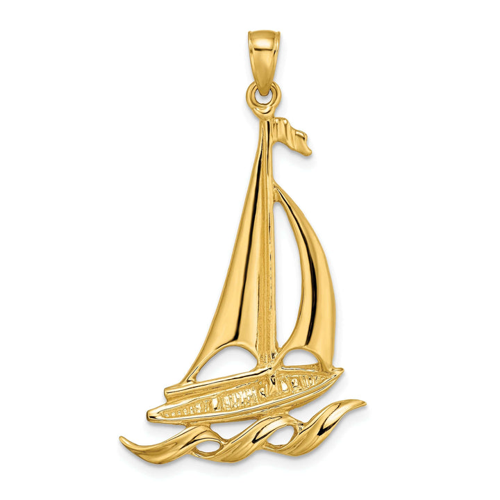 Lovely Rita's Pendants & Charms 14k Yellow Gold Polished Finish Sailboat with Waves Design Charm Pendant