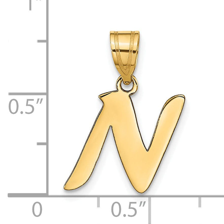 Lovely Rita's Pendants & Charms 14k Yellow Gold Polished Finish Script Design Letter N Initial Pendant
