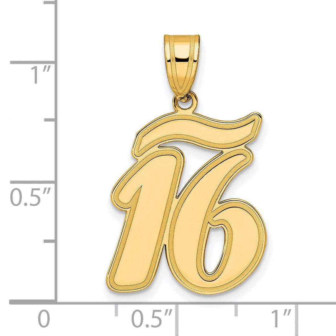 Lovely Rita's Pendants & Charms 14k Yellow Gold Polished Finish Script Design Number 16 Charm Pendant