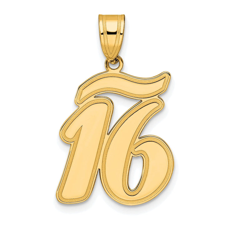 Lovely Rita's Pendants & Charms 14k Yellow Gold Polished Finish Script Design Number 16 Charm Pendant