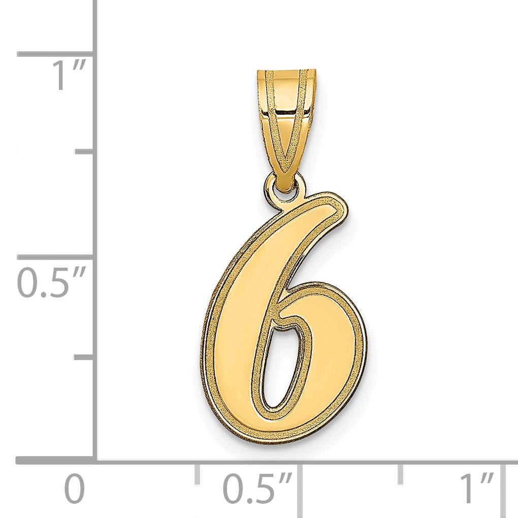 Lovely Rita's Pendants & Charms 14k Yellow Gold Polished Finish Script Design Number 6 Charm Pendant