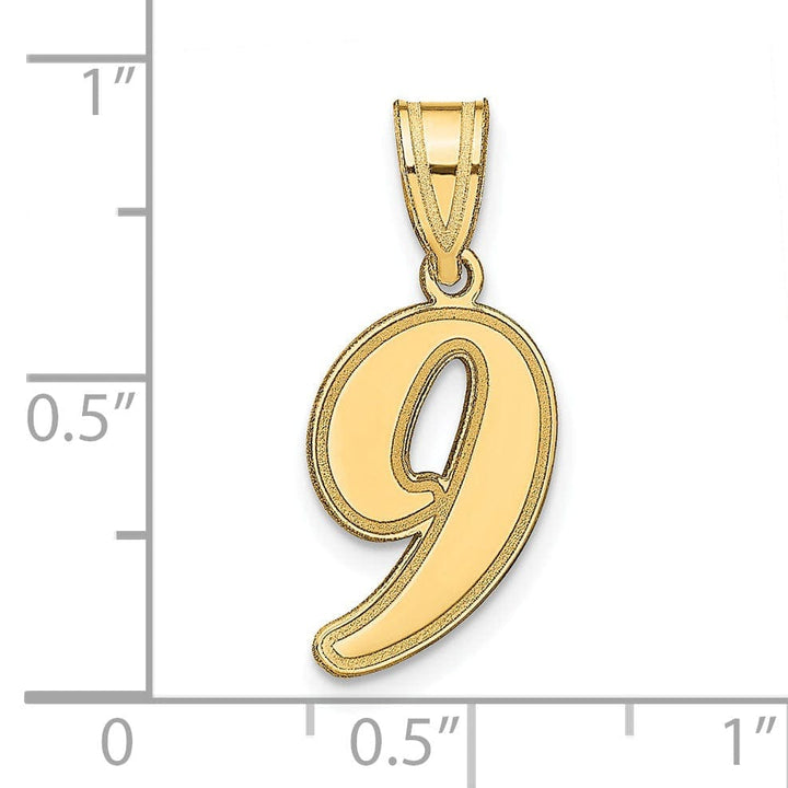 Lovely Rita's Pendants & Charms 14k Yellow Gold Polished Finish Script Design Number 9 Charm Pendant