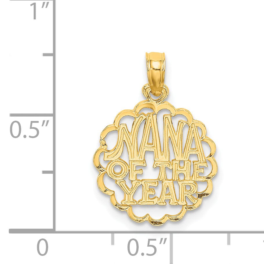 Lovely Rita's Pendants & Charms 14K Yellow Gold Polished Finish Script NANA OF THE YEAR Circle Shape Charm Pendant
