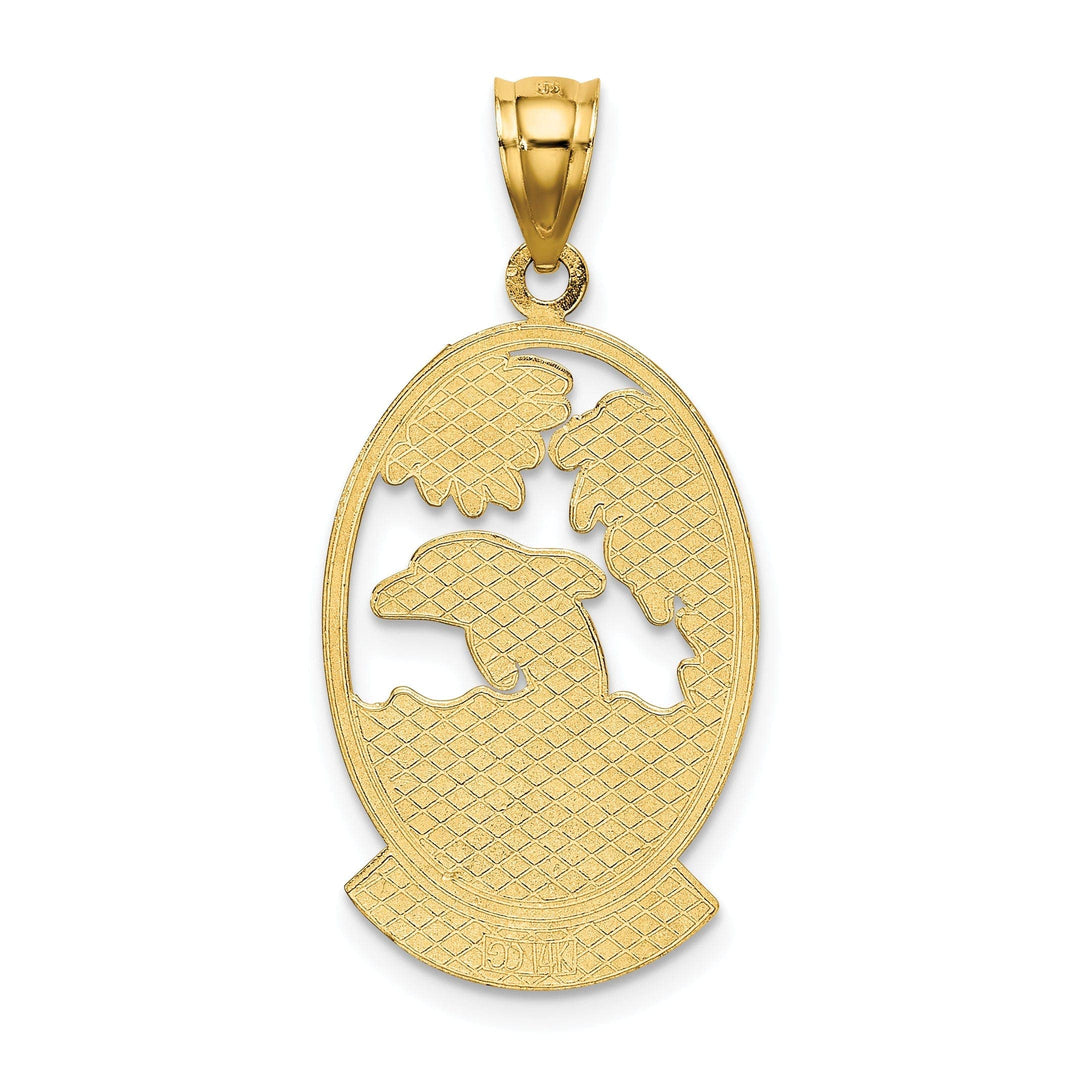 Lovely Rita's Pendants & Charms 14K Yellow Gold Polished Finish SEA ISLE Dolphin with Sunset Scene Design Oval Shape Charm Pendant