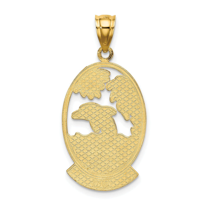 Lovely Rita's Pendants & Charms 14K Yellow Gold Polished Finish SEA ISLE Dolphin with Sunset Scene Design Oval Shape Charm Pendant