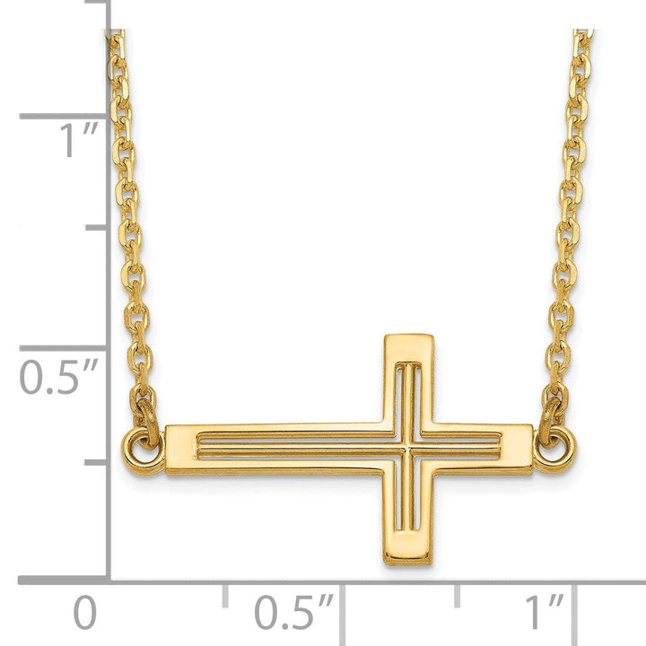 Lovely Rita's Pendants & Charms 14k Yellow Gold Polished Finish Sideway Cross Cut Out Design Pendant in a 19-Inch Cable Chain Necklace Set