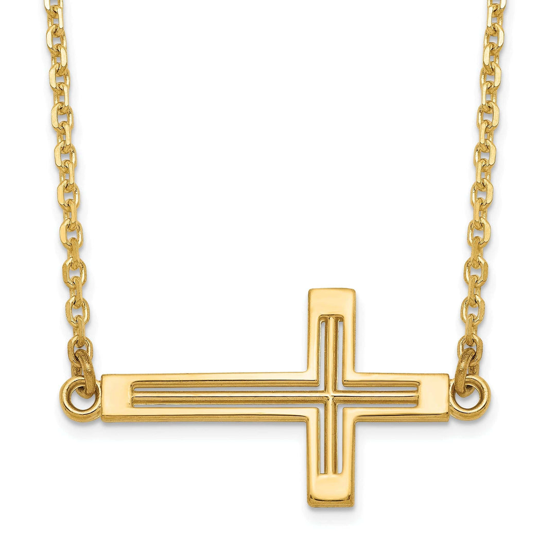 Lovely Rita's Pendants & Charms 14k Yellow Gold Polished Finish Sideway Cross Cut Out Design Pendant in a 19-Inch Cable Chain Necklace Set