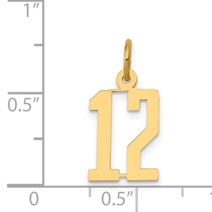 Lovely Rita's Pendants & Charms 14K Yellow Gold Polished Finish Small Size Elongated Shape Number 12 Charm Pendant