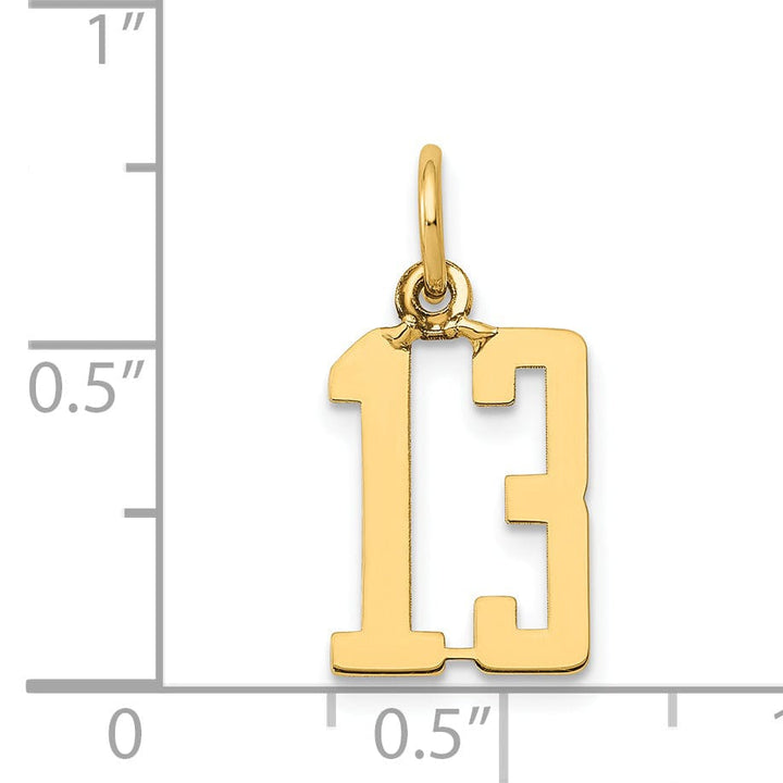 Lovely Rita's Pendants & Charms 14K Yellow Gold Polished Finish Small Size Elongated Shape Number 13 Charm Pendant