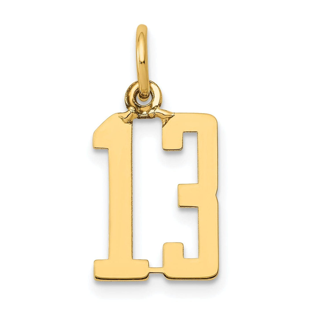 Lovely Rita's Pendants & Charms 14K Yellow Gold Polished Finish Small Size Elongated Shape Number 13 Charm Pendant