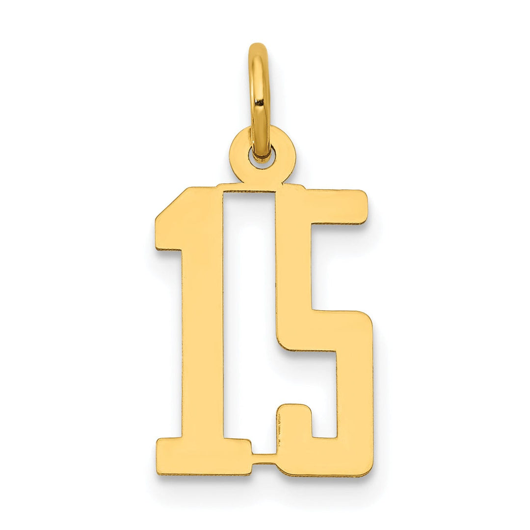 Lovely Rita's Pendants & Charms 14K Yellow Gold Polished Finish Small Size Elongated Shape Number 15 Charm Pendant