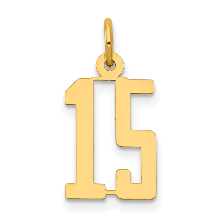 Lovely Rita's Pendants & Charms 14K Yellow Gold Polished Finish Small Size Elongated Shape Number 15 Charm Pendant