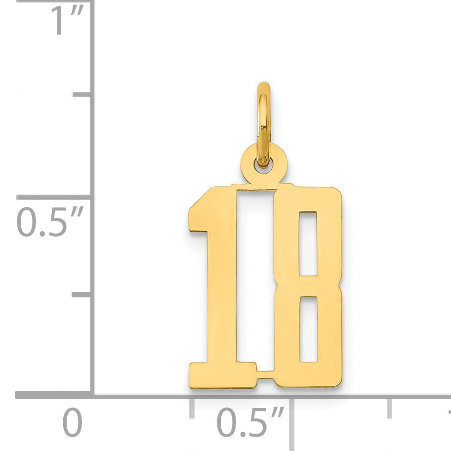 Lovely Rita's Pendants & Charms 14K Yellow Gold Polished Finish Small Size Elongated Shape Number 18 Charm Pendant