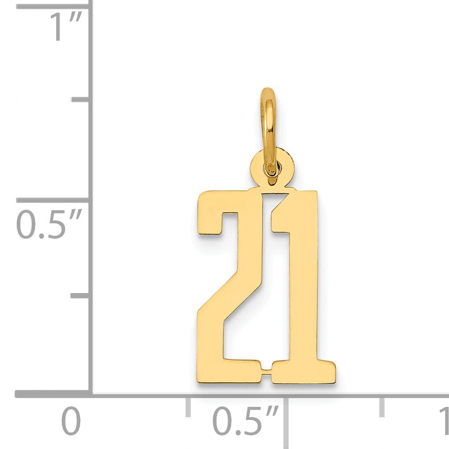 Lovely Rita's Pendants & Charms 14K Yellow Gold Polished Finish Small Size Elongated Shape Number 21 Charm Pendant