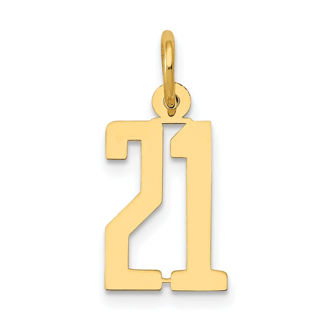 Lovely Rita's Pendants & Charms 14K Yellow Gold Polished Finish Small Size Elongated Shape Number 21 Charm Pendant
