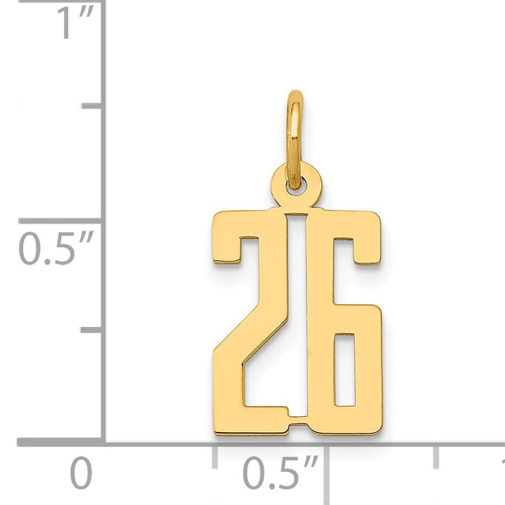 Lovely Rita's Pendants & Charms 14K Yellow Gold Polished Finish Small Size Elongated Shape Number 26 Charm Pendant